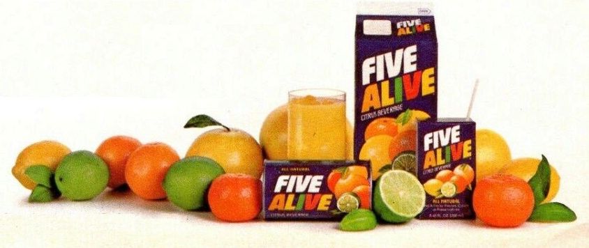 This is a promotional image of Five Alive juice from 1984