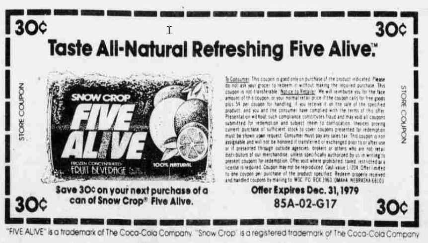 Oct 1978 coupon for Five Alive.
